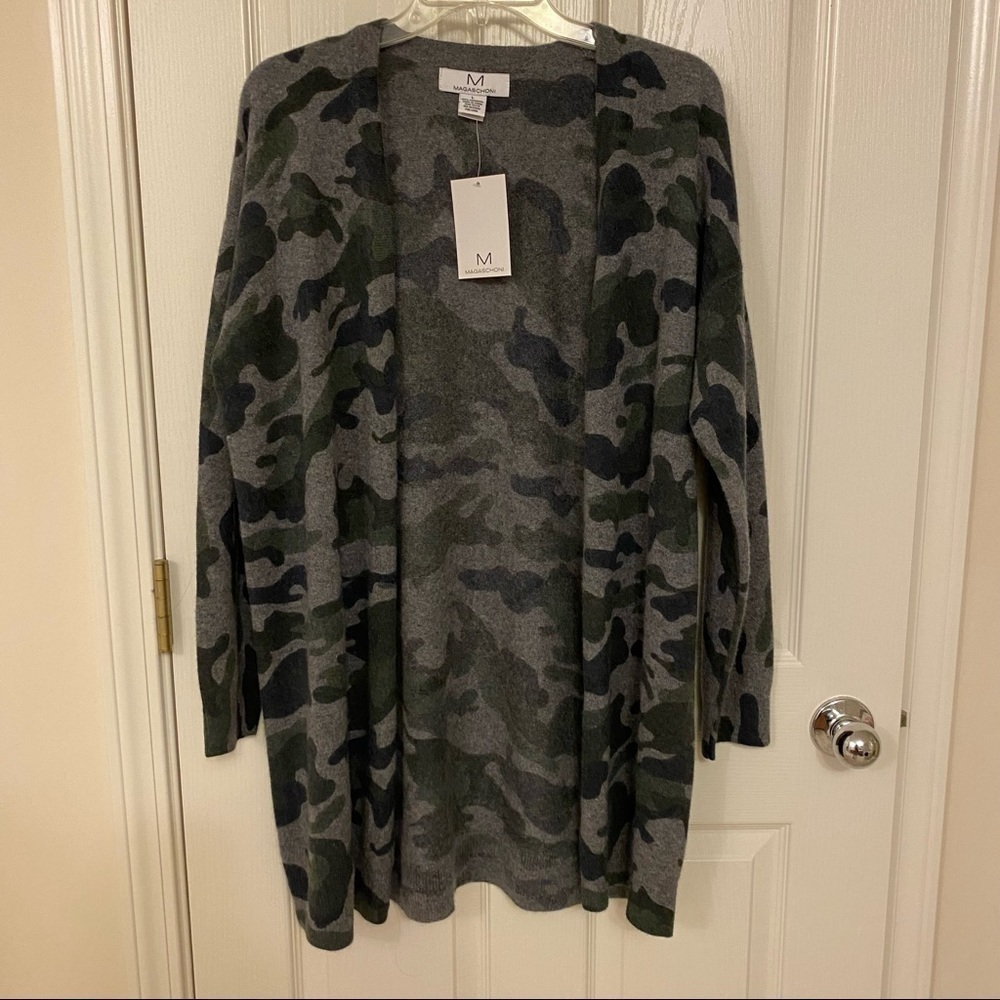 MAGASCHONI Cashmere Camo Open Front Cardigan in Olive Camo Size L - Picture 5 of 11